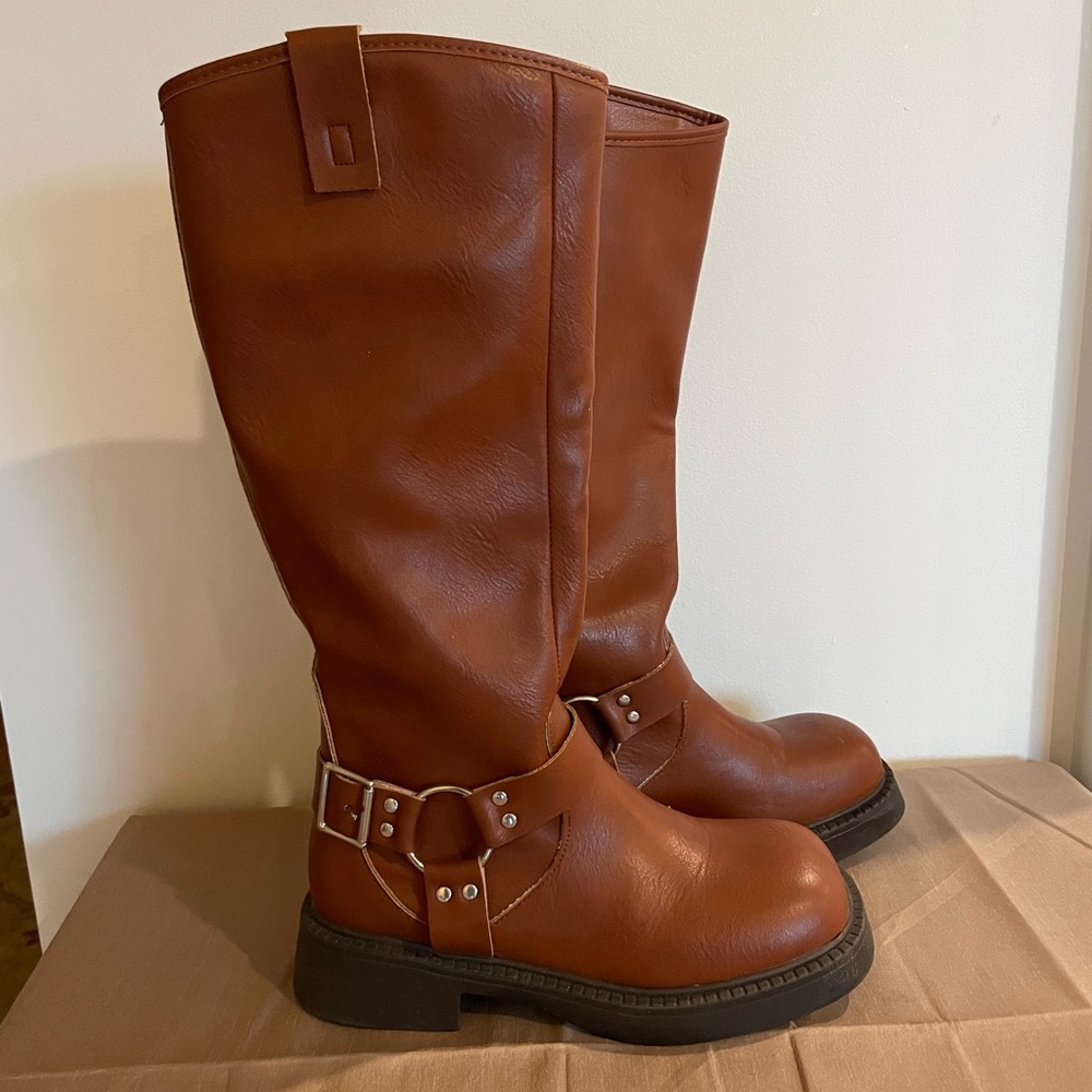 Faux leather moto boots